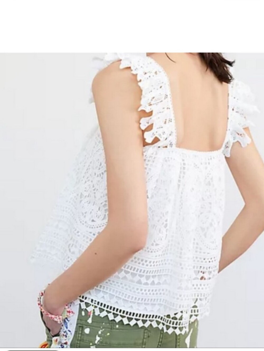 Anthro White Crochet Ruffle Strap Tank Top - Picture 2 of 15